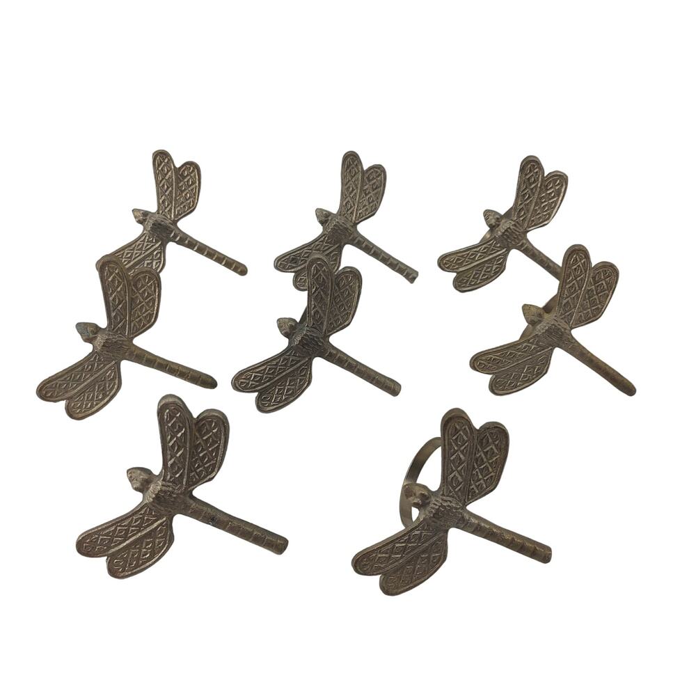Dragonfly Napkin Rings Pewter? Silver Tone Garden Set of 8